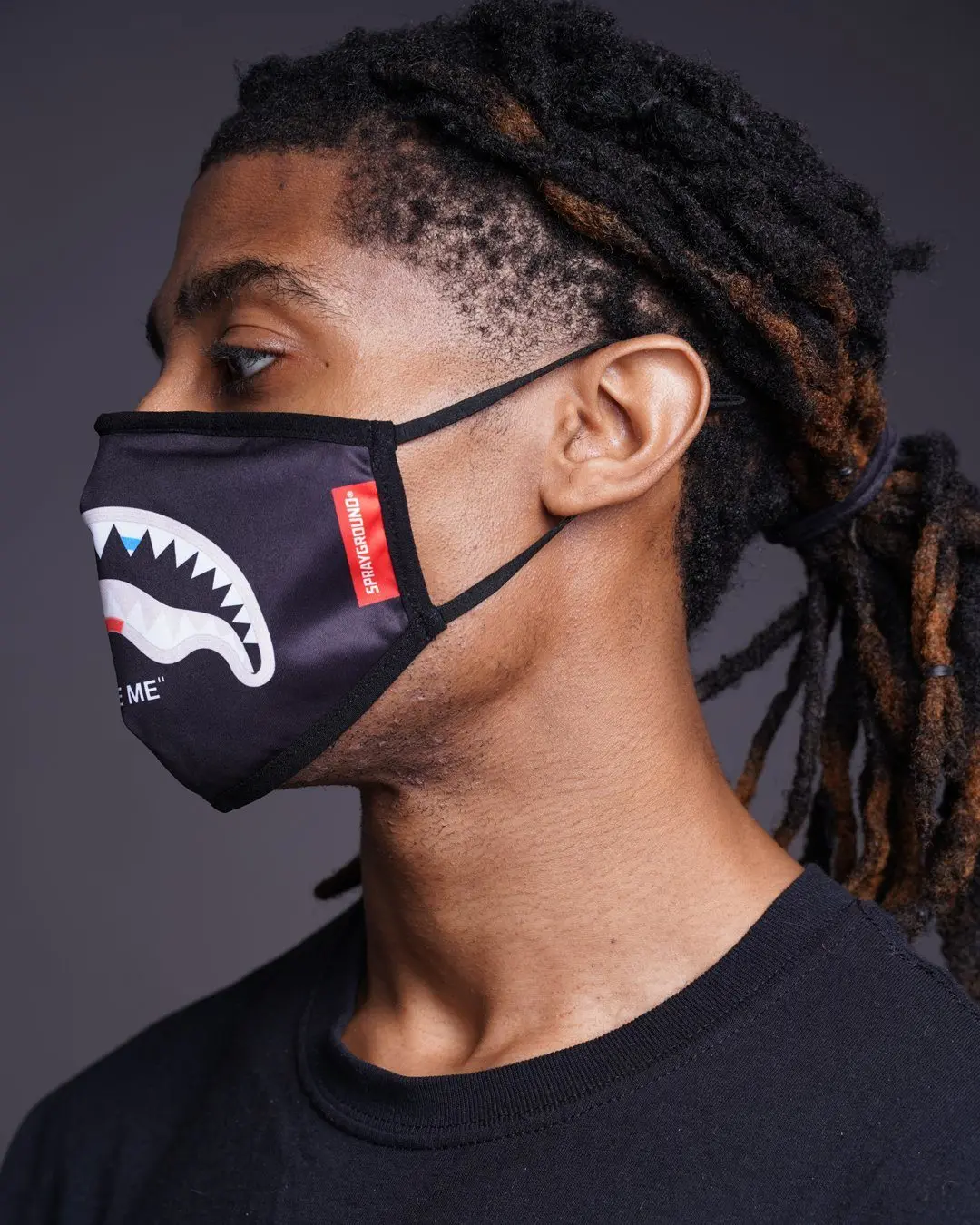 BITE ME SHARK (BLK) POLYESTER FACE MASK - Image 8