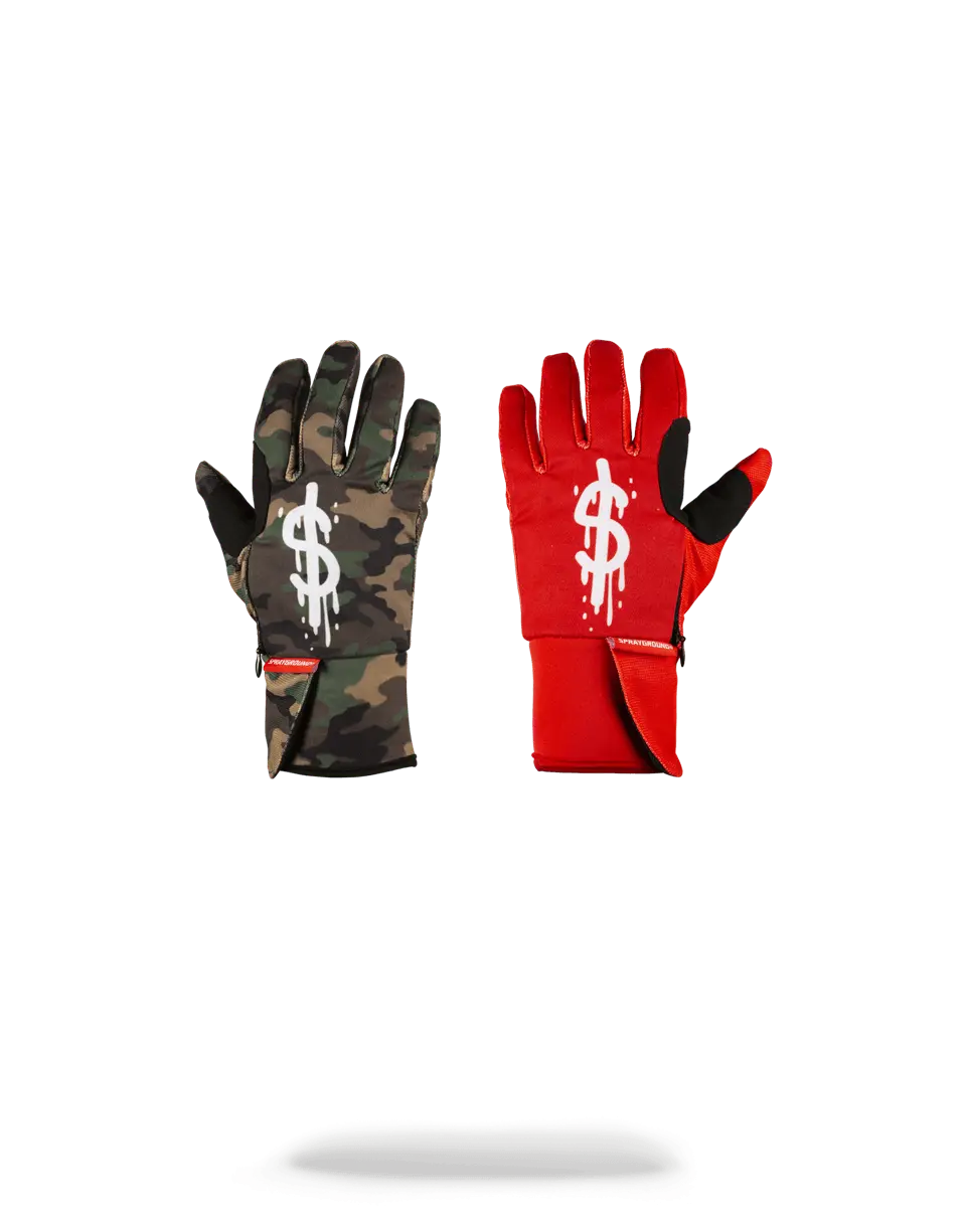 LEFT RED / RIGHT CAMO MONEY DRIPS GLOVES