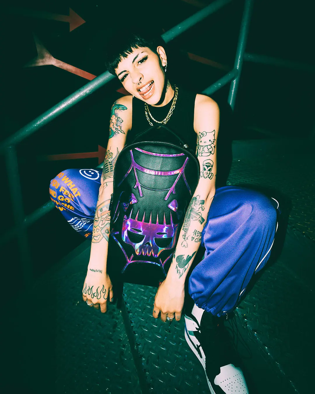 CAZZU IRIDESCENT CUT & SEW SPIDER SKULL SHARK BACKPACK (DLXV) - Image 2