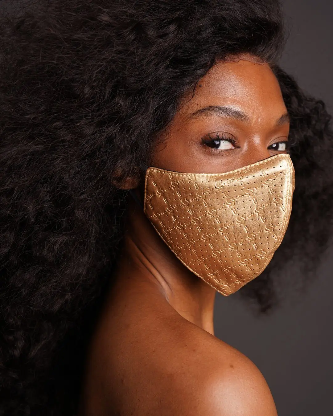 GOLD MONEY PATTERN VEGAN LEATHER FACE MASK - Image 2