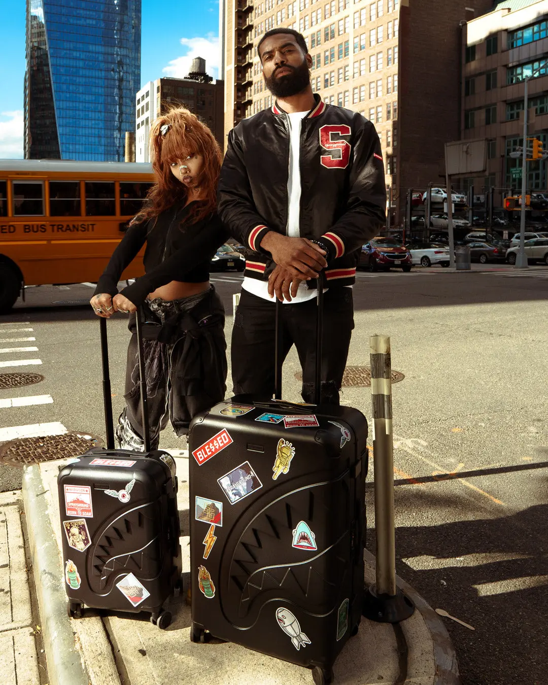 THE JOURNEY BEGINS SHARKITECTURE CARRY-ON LUGGAGE BLACK WITH EXTRA STICKERS - Image 2