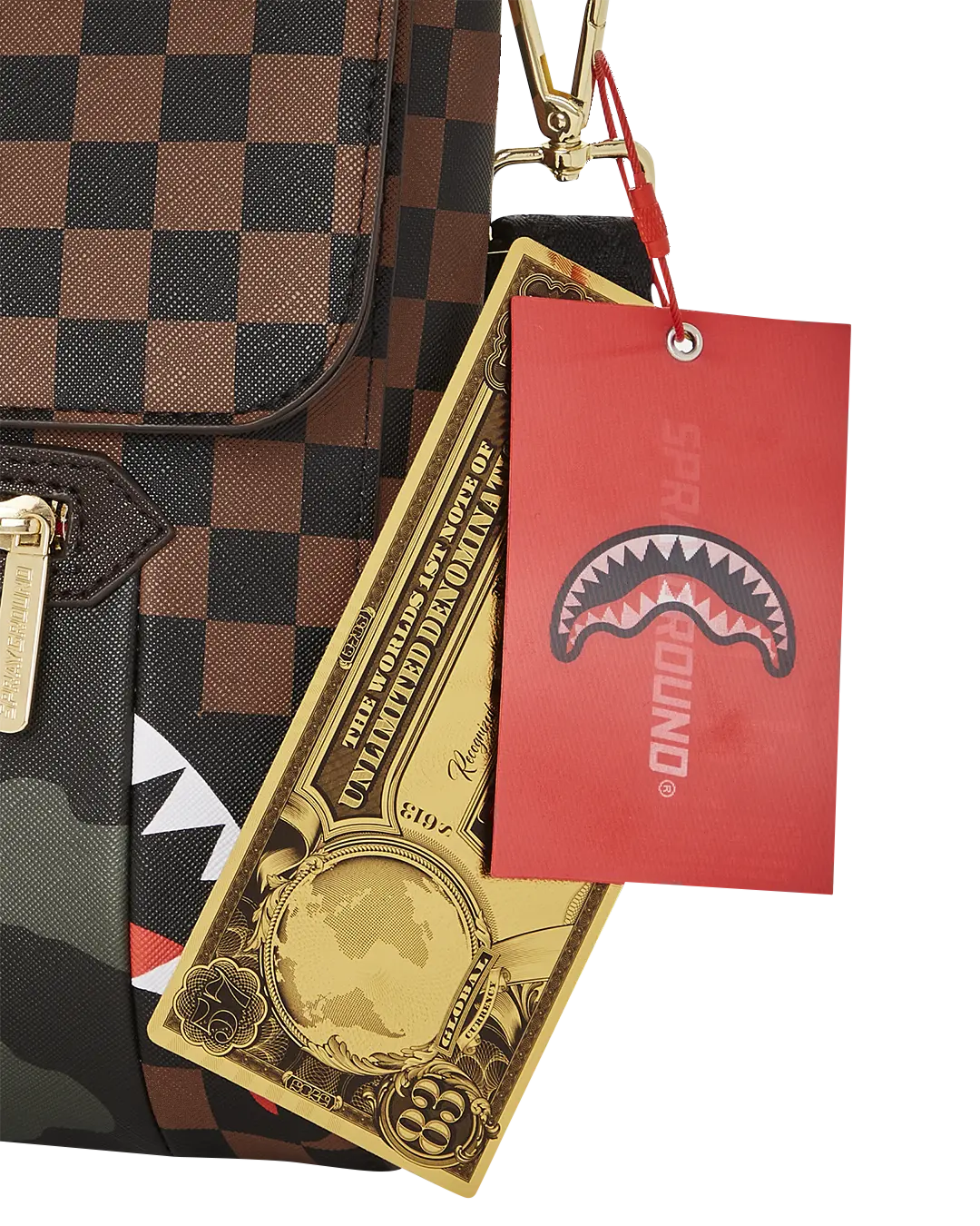 EXTERIOR GOLD ZIP POCKET SHARKS IN PARIS MESSENGER SLING BAG - Image 8