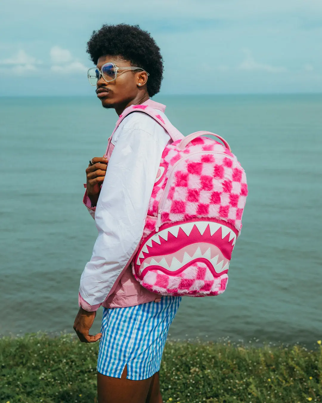 FURZILLA SHARK (PINK CHECK) BACKPACK - Image 4