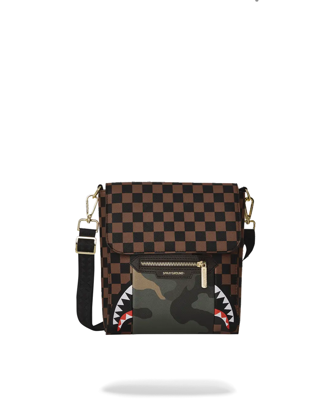 EXTERIOR GOLD ZIP POCKET SHARKS IN PARIS MESSENGER SLING BAG